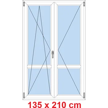 Okno Soft Dvoukřídlé balkonové dveře s příčkou 135x210 cm, otevíravé a sklopné
