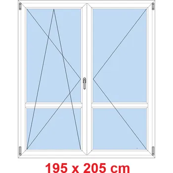 Okno Soft Dvoukřídlé balkonové dveře s příčkou 195x205 cm, otevíravé a sklopné