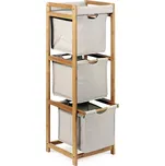 Regál, 3 zásuvky / boxy, masiv bambus, přírodní odstín, šedá látka, nosnost 9 kg