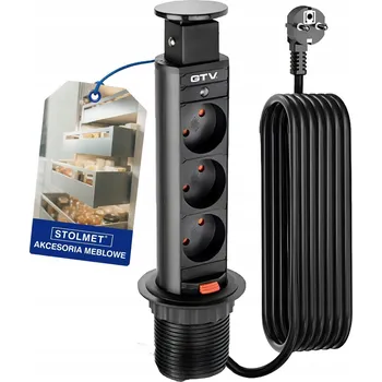 Elektrická zásuvka Elektrická zásuvka GTV do desky černá 3 ks s uzemněním