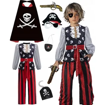 Karnevalový kostým Pirát Kostým pro Děti – 8dílná Sada, Maškarní Kostým, Velikost 120 cm