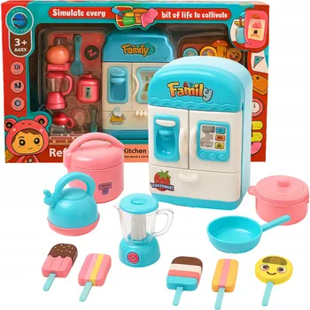Dětská kuchyňka Kuchyňská Sada na Hraní, Hračka Kuchyňka pro Děti, Lednice, Zmrzlina, Hrnečky