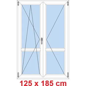 Okno Soft Dvoukřídlé balkonové dveře s příčkou 125x185 cm, otevíravé a sklopné