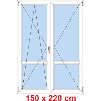 Okno Soft Dvoukřídlé balkonové dveře s příčkou 150x220 cm, otevíravé a sklopné