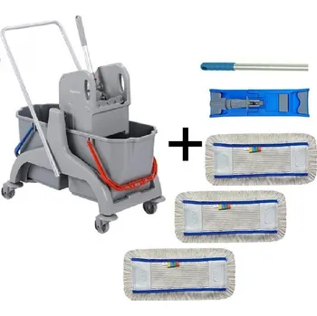 Úklidový vozík uklidshop 1ks Úklidový vozík DOUBLE PL 2x25l + FLIPPER Mop sestava s 3mi návleky 40cm