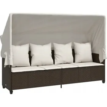 Zahradní lehátko Hnědé zahradní zahradní lehátko s nastavitelným opěradlem a stříškou 204x75x140 cm