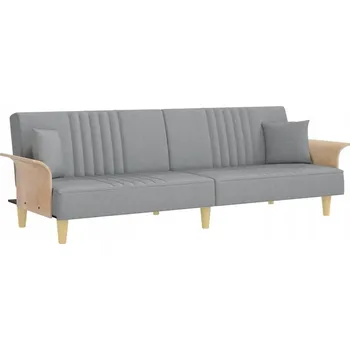 Pohovka Světle šedá rozkládací pohovka s polštáři 224 x 89 x 70 cm