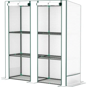 Skleník Outsunny mini skleník s tříúrovňovou policí, plastový kryt, odolný proti UV záření, přenosný, rolovací dveře, 144 x 48 x 152 cm, bílý