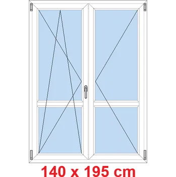 Okno Soft Dvoukřídlé balkonové dveře s příčkou 140x195 cm, otevíravé a sklopné