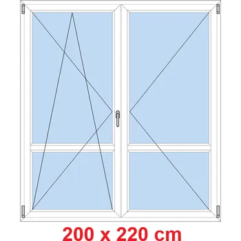 Okno Soft Dvoukřídlé balkonové dveře s příčkou 200x220 cm, otevíravé a sklopné