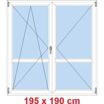 Okno Soft Dvoukřídlé balkonové dveře s příčkou 195x190 cm, otevíravé a sklopné
