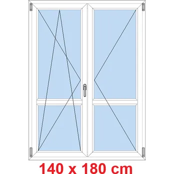 Okno Soft Dvoukřídlé balkonové dveře s příčkou 140x180 cm, otevíravé a sklopné