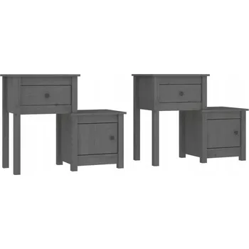Noční stolek Noční stolky, 2 ks, šedé 79,5x38x65,5 cm, masivní borové dřevo
