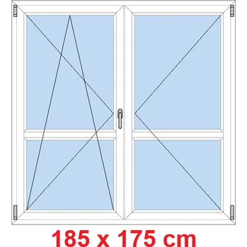 Okno Soft Dvoukřídlé balkonové dveře s příčkou 185x175 cm, otevíravé a sklopné