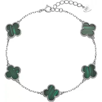 Oblečení a móda Stříbrný náramek čtyřlístky malachit 13089.3