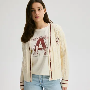 Dívčí svetr Reserved - Kardigan s kontrastními vsadkami - tělová - 241DB-02X - 241DB-02X-U13