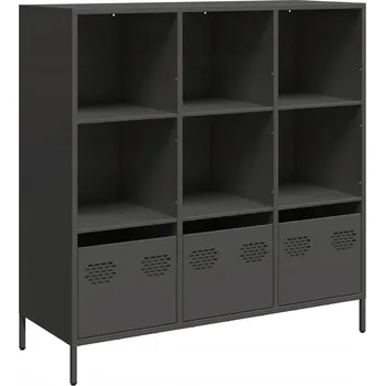 Příborník do zásuvky Černý ocelový kredenc 101,5 x 39 x 103,5 cm, 6 přihrádek, 3 zásuvky