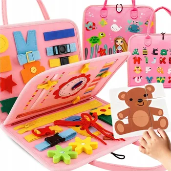 Activity board Interaktivní Manipulační Deska Růžová se Dvěma Překlady Montessori