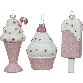 Vánoční dekorace Vánoční Koule na vánoční stromeček LED Zmrzlinový pohár pudrově růžová ozdoba na stromeček 12 cm.