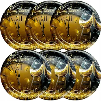 Talíř TALÍŘE Papírové Nový Rok 23cm Talířky ZLATÉ 6 Ks NOVÝ ROK SILVESTR