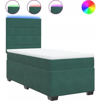 Postel Kontinentální postel tmavě zelená s LED, 200 x 80 x 140,5/150,5 cm