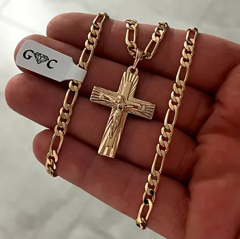 Řetízek ŘETÍZEK ŘETĚZEK FIGARO 55CM 4MM S KŘÍŽEM Z CHIRURGICKÉ OCEL 18K DÁREK DÁRKOVÝ