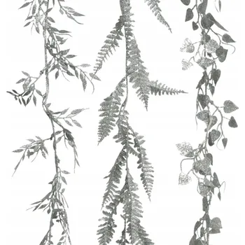 umělá květina Girlanda Umělé Listy ozdobná stříbrná třpytivá Břečťan Kapradina 180cm