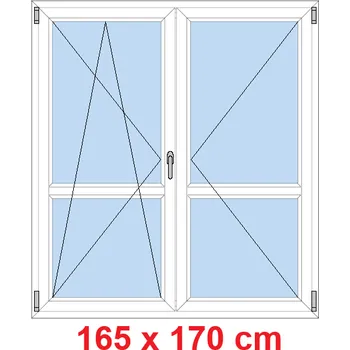 Okno Soft Dvoukřídlé balkonové dveře s příčkou 165x170 cm, otevíravé a sklopné
