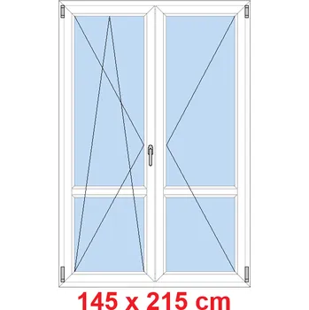 Okno Soft Dvoukřídlé balkonové dveře s příčkou 145x215 cm, otevíravé a sklopné