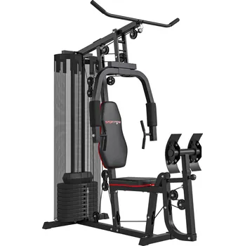 SPORTNOW Posilovací stanice SPORTNOW, multifunkční posilovací stanice s lat pull-down a butterfly barem, leg press, posilovací stroj se 45 kg zátěžovými bloky pro domácí použití, černá barva