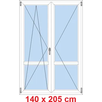 Okno Soft Dvoukřídlé balkonové dveře s příčkou 140x205 cm, otevíravé a sklopné