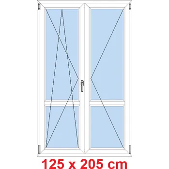 Okno Soft Dvoukřídlé balkonové dveře s příčkou 125x205 cm, otevíravé a sklopné
