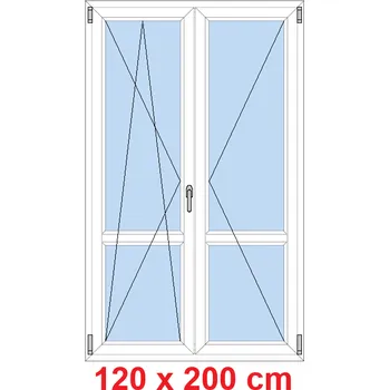 Okno Soft Dvoukřídlé balkonové dveře s příčkou 120x200 cm, otevíravé a sklopné