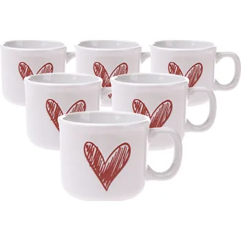 Sada 6 keramických hrnků Srdíčko II, 90 ml, červená