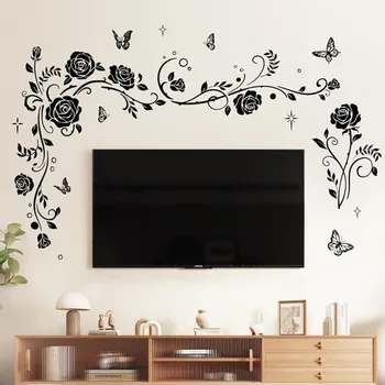 Tapeta SHUCHING Samolepka na zeď Černá květina révy, Samolepka na zeď Růže, Samolepka na zeď do obývacího