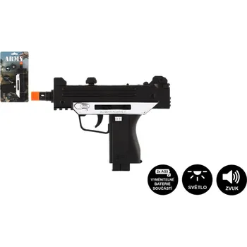 Dětská zbraň Pistole samopal plast ARMY 17,5cm na baterie se zvukem se světlem černá