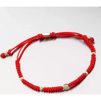 Náramek Náramek zlato mix 585 zirkon červený provázkový s kuličkou a 74-5195ZL-CV délka 19 cm