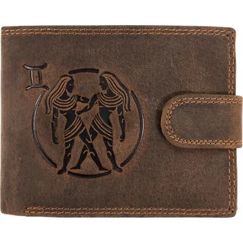 Peněženka WILD Pánská kožená peněženka s přeskou s obrázky znamení - BLÍŽENCI - hnědá
