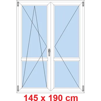 Okno Soft Dvoukřídlé balkonové dveře s příčkou 145x190 cm, otevíravé a sklopné