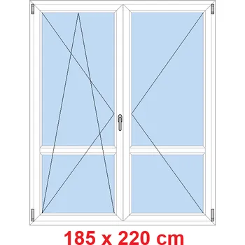 Okno Soft Dvoukřídlé balkonové dveře s příčkou 185x220 cm, otevíravé a sklopné