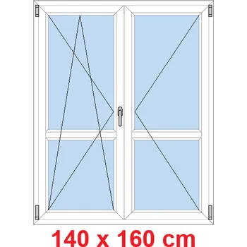 Okno Soft Dvoukřídlé balkonové dveře s příčkou 140x160 cm, otevíravé a sklopné