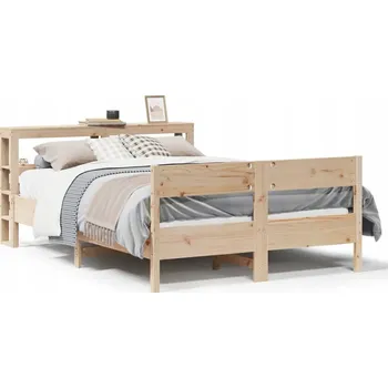 Postel Rám postele z borovice s čelem a poličkami, 214,5 x 126 x 82 cm