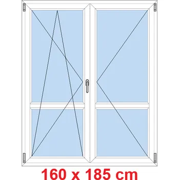 Okno Soft Dvoukřídlé balkonové dveře s příčkou 160x185 cm, otevíravé a sklopné