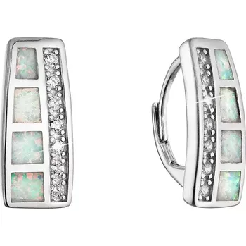 Náušnice Stříbrné náušnice luxusní se syntetickým opálem a zirkony 11535.1 white