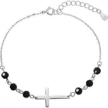Oblečení a móda Stříbrný náramek křížek s černými korálky 13062.3