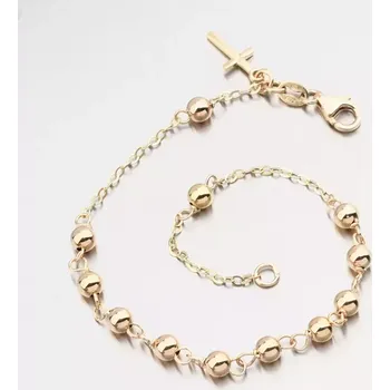 Náramek Dámský náramek žluté zlato 585 kuličkový s křížem 14R-034 délka 19 cm