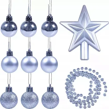Vánoční dekorace Vánoční Baňky hvězda řetěz stříbrné 11ks
