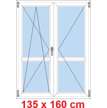 Okno Soft Dvoukřídlé balkonové dveře s příčkou 135x160 cm, otevíravé a sklopné