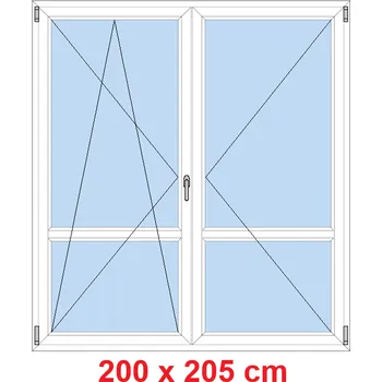 Okno Soft Dvoukřídlé balkonové dveře s příčkou 200x205 cm, otevíravé a sklopné