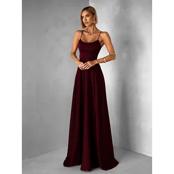 Dámské šaty CELLINES dlouhé plesové šaty se šněrováním a rozparkem vínová M